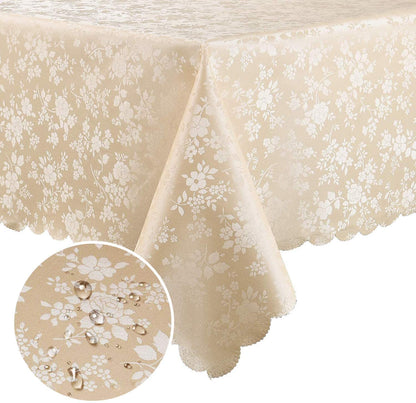 smiry Waterproof Vinyl Tablecloth, Rectangle Heavy Duty Table Cloth, Wipeable Table Cover for Kitchen and Dining Room (Beige, 60" X 84")