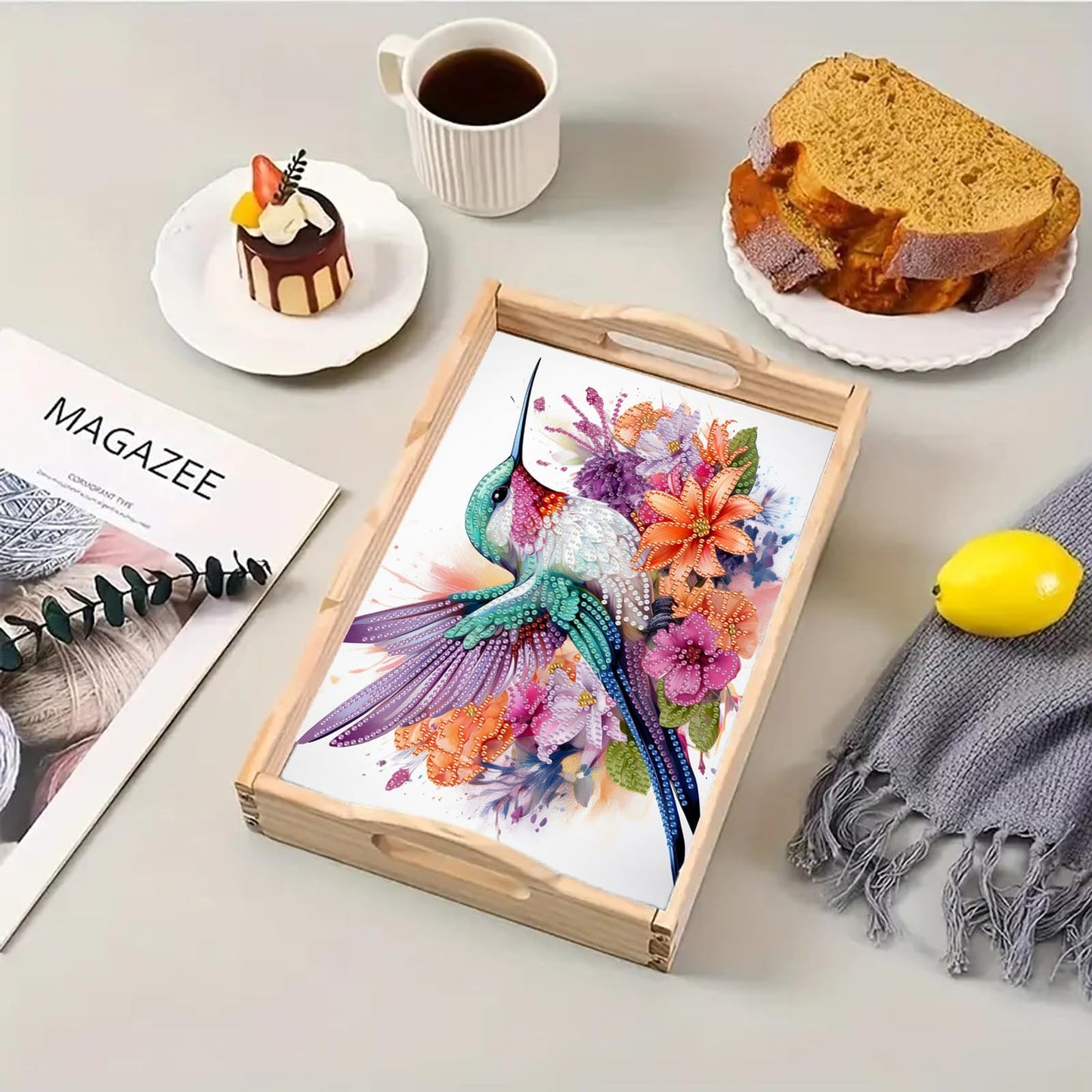 SHLUHA Diamond Art Kits for Adults Wooden Serving Trays with Handle Food Tray for Breakfast Home Decor Gift