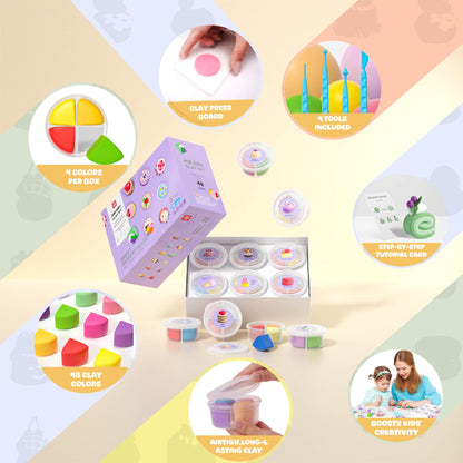 Air Dry Clay Kit - Modeling Clay for Kids mit Sculpting Tools und Tutorial, Ultra Light & Soft, Safe & Non-Toxic, DIY Model Magic Clay 12 Cans 48 Colors, Creative Art Crafts Toys Gifts for Girls Boys