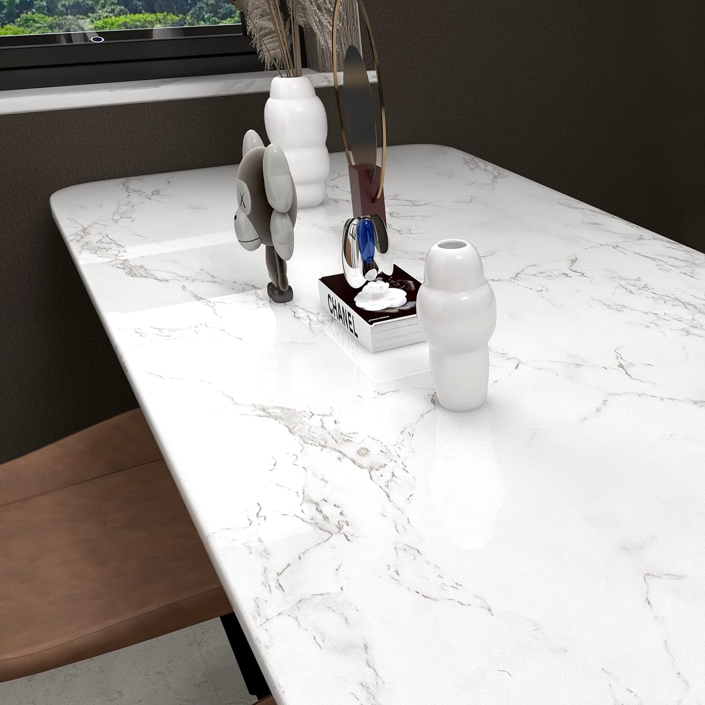 practicalWs Glossy Marble Contact Paper Granite White/Grey Kitchen Countertop Cabinets Furniture Refurbishment Wall Paper Thick Removable Wallpaper Peel and Stick Wall Decor Vinyl Wrap 11.8"x78.7"