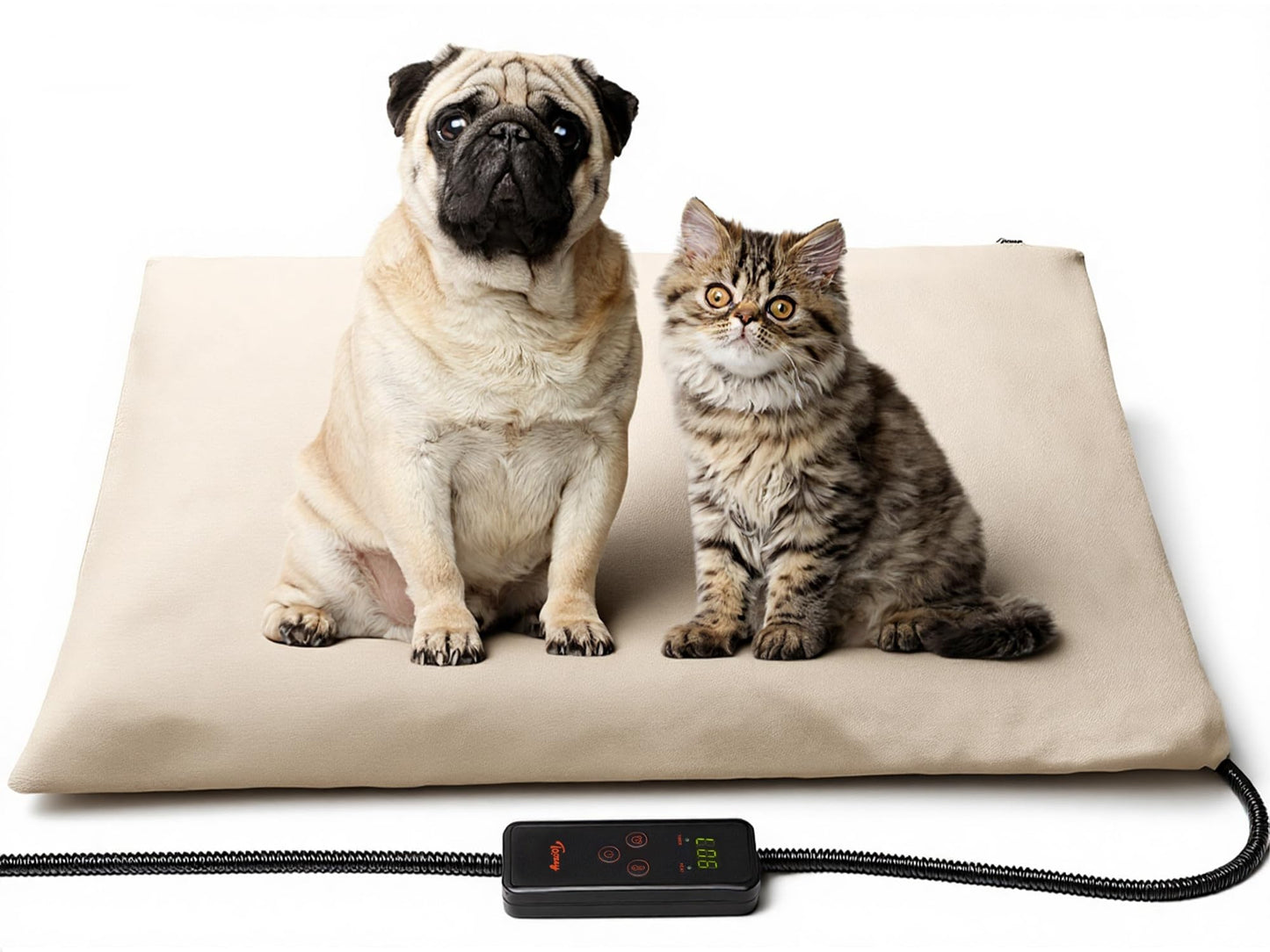 Toozey Small Pet Heating Pad, 6 Adjustable Temperature Dog Cat Heating Pad with Timer, Waterproof Heated Cat Bed with Chew Resistant Cord, Indoor Electric Pet Heated Mat 18x16in