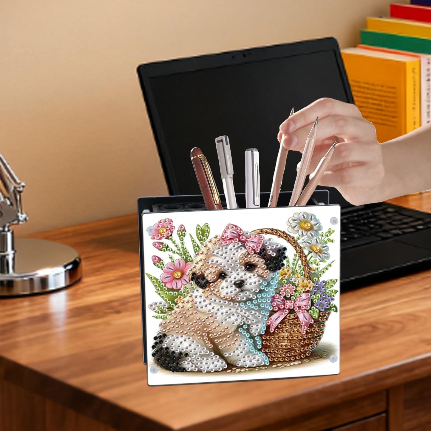 JISHSHAY Diamond Art Pen Holder Dog Diamond Painting Pencil Holder Animal Gem Art Penholder Gem Painting Pen Organizer Mosaic Kits for Adults Embroidery Kit Pencil Organizer, Contains 12 Slots