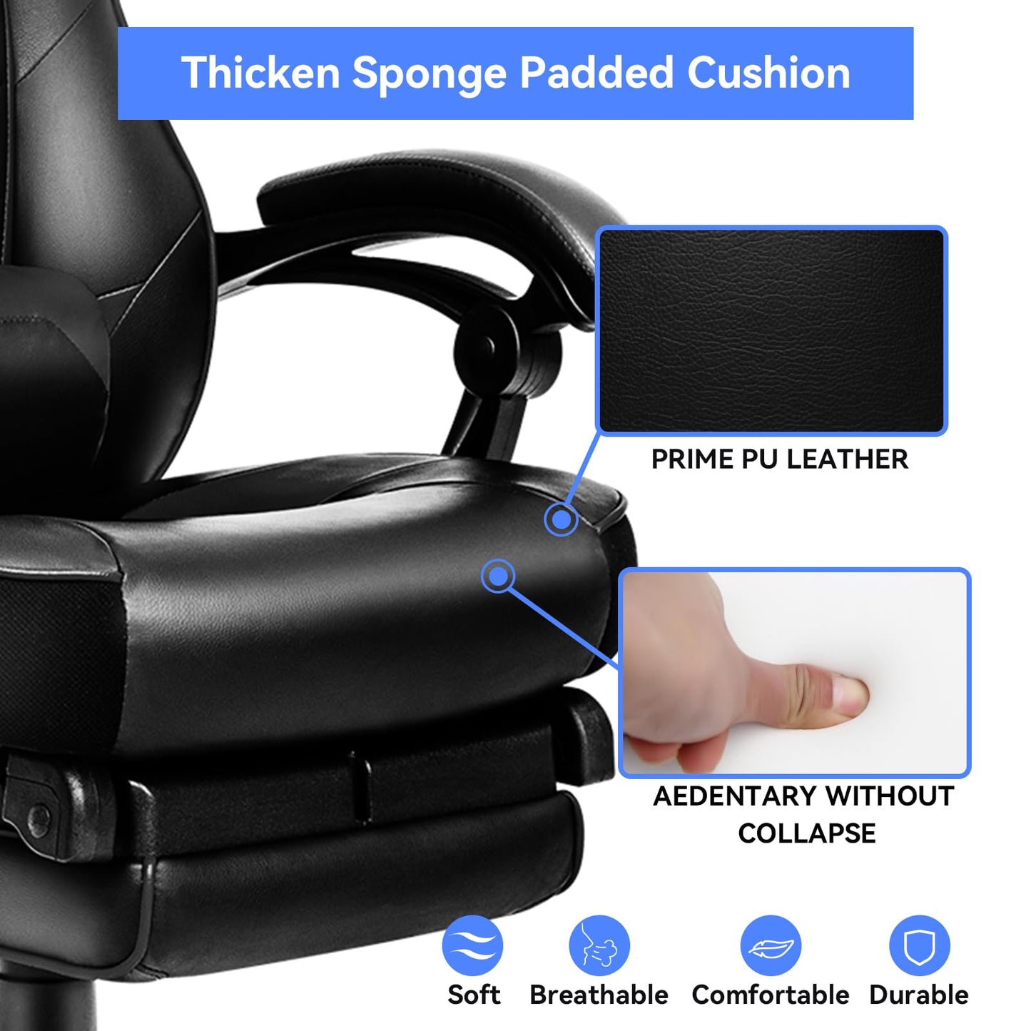 ELECWISH Gaming Chair, Reclining Computer Chair with Footrest and Lumbar Support, High Back Ergonomic for Adults with Headrest PU Leather