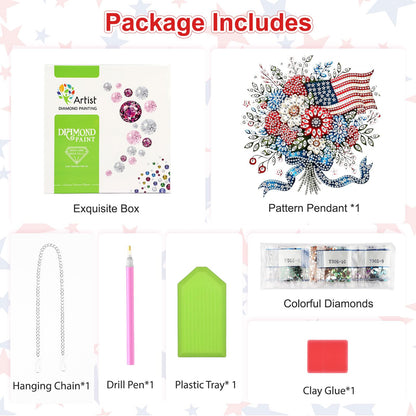 Flowers Diamond Art Hanging Kits for Adults, American Flag Diamond Painting Window Pendant Kits, DIY Acrylic Special Shaped Crystal Gem Art Painting Ornament for Home Garden Wall Hanging Decor