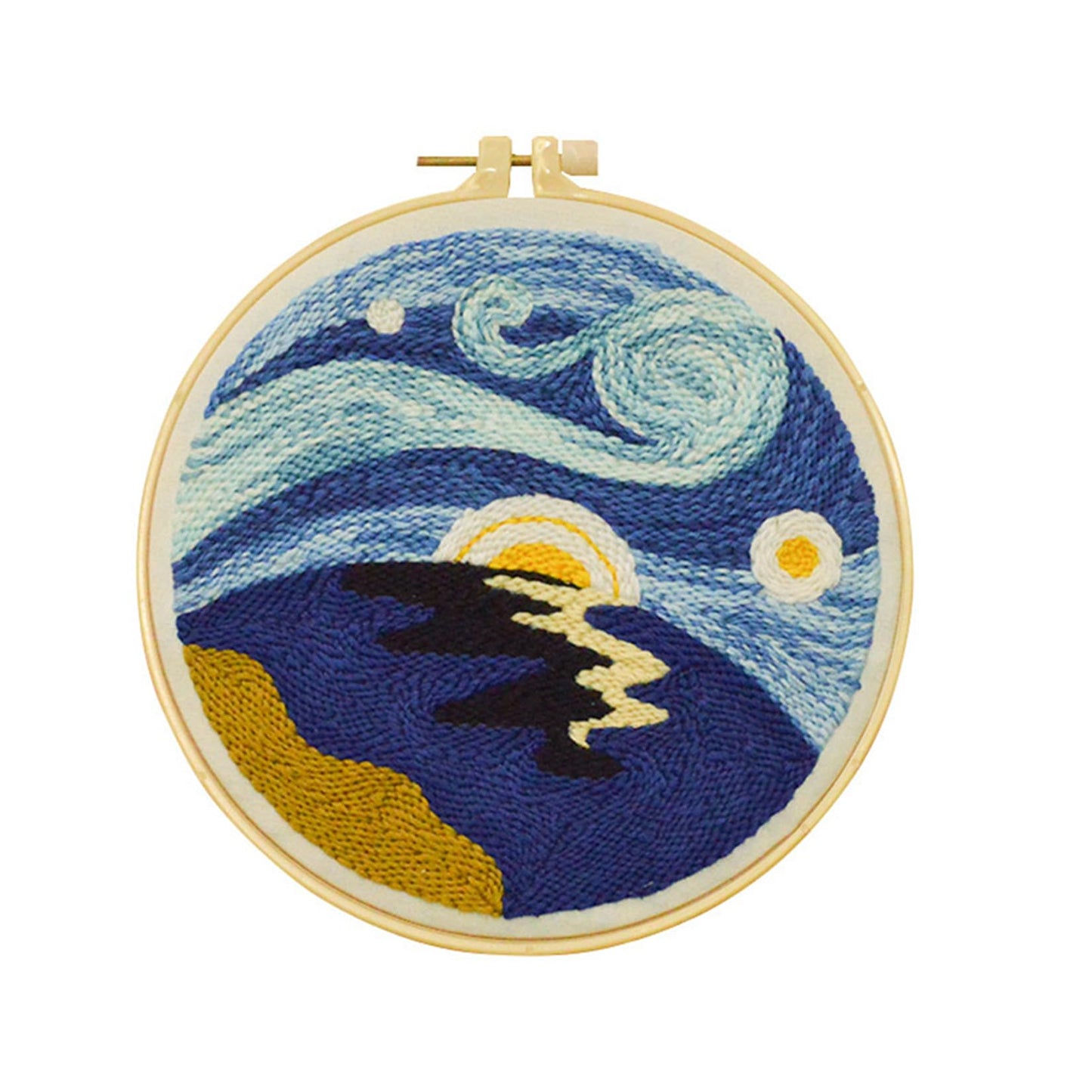 Abillyn Punch Needle Embroidery Starter Kit for Beginner, Punch Needle Fabric with Starry Sky Pattern, Embroidery Hoops and Embroidery Pen (Moonlit Night)