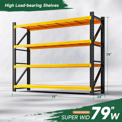 Letaya 6000LBS Heavy Duty Storage Shelves,79" W Metal Garage Shelving Units,4 Tier Large Tall Industrial Shelving,Adjustable Utility Rack Shelf for Warehouse,Basement (Yellow, 79" W x 24" D x 79" H)