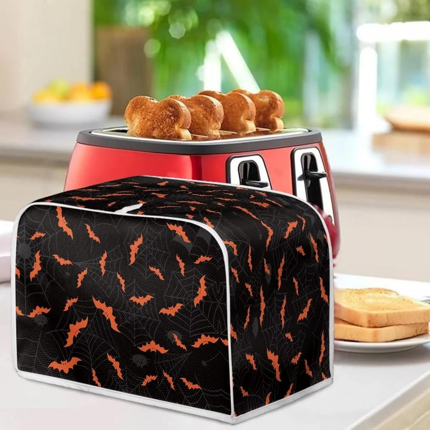 Halloween Spider Web Bats Toaster Cover, Dustproof 4 Slice Small Appliance Cover
