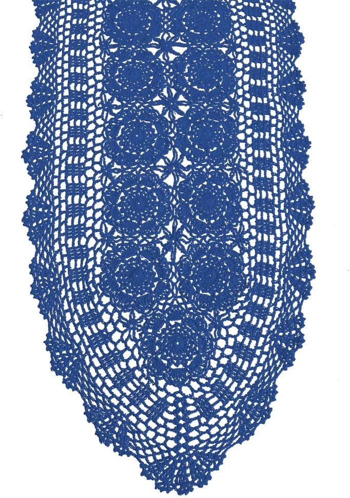 14x36 inch KEPSWET Cotton Handmade Crochet Lace Oval Table Runner Dresser Console Coffee Table TV Stand Decor Blue