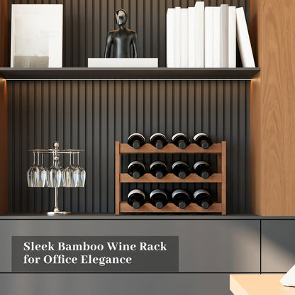 AUGOHCMIL Wine Rack，Bamboo Wine Storage Cabinet Shelf，Countertop Wine Shelf- Freestanding Wine Holder for Kitchen & Pantry (Brown, 3-Tier)
