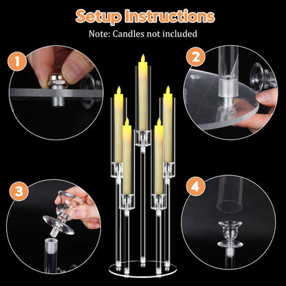 4 Sets 5 Arms Acrylic Candelabra Centerpieces for Tables,Clear Candle Holder for Wedding,Ceremony Dinner Party, 27" Tall Candlestick Holders with Lampshade,Fit LED Candle