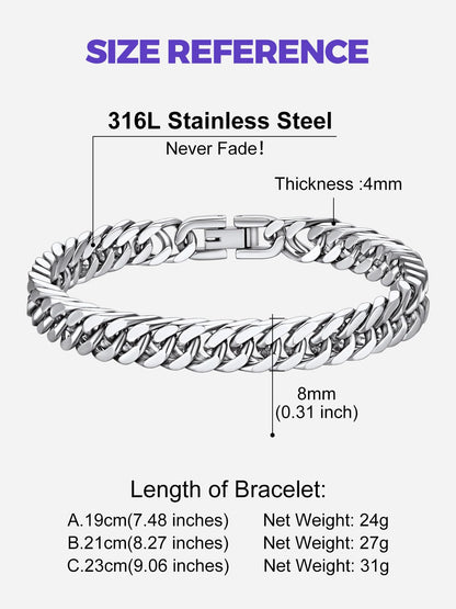 Richsteel Stainless Steel Bracelet for Men 8mm Wide Cuban Link Chain Bracelets 8.2 Inch