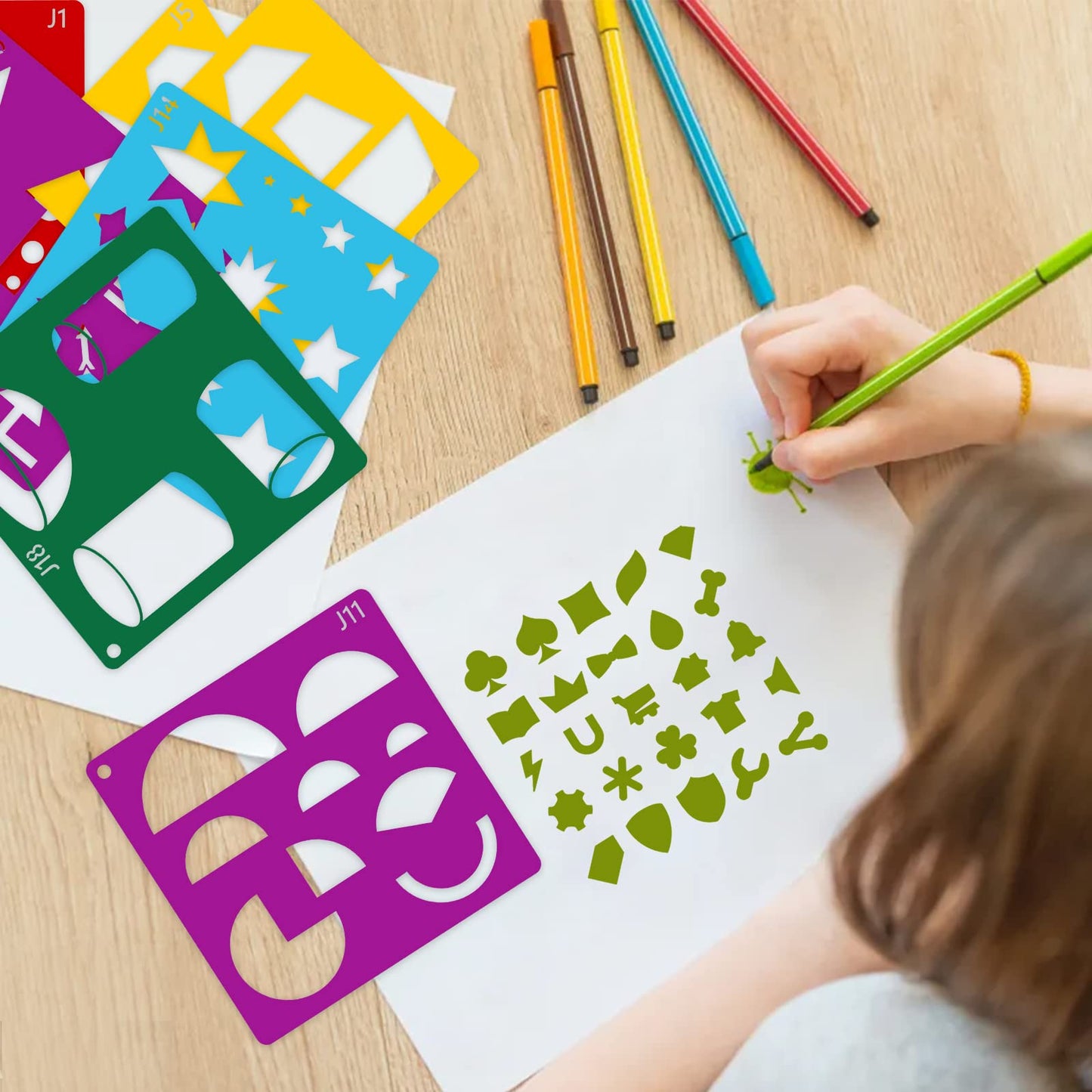 Peohud 40 Pieces Geometric Shaped Stencils, Simple Drawing Chalk Stencils, Colorful Art Painting Template Set for DIY Craft, 5.9 x 5.9 Inches