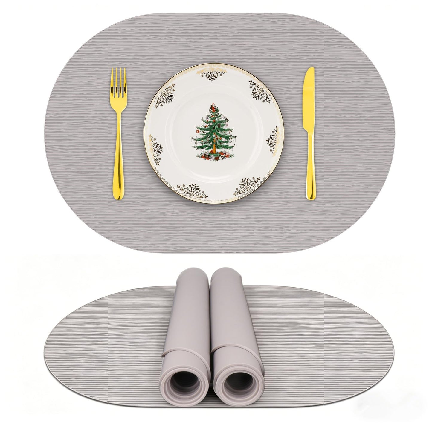 IYYI Silicone Placemats, Dining Placemats Set of 4, Waterproof Placemats for Kids, Heat Resistant Non-Slip Silicone Mats for Dinner Table, Dishwasher Safe (Light Gray, 17.7" ×12")