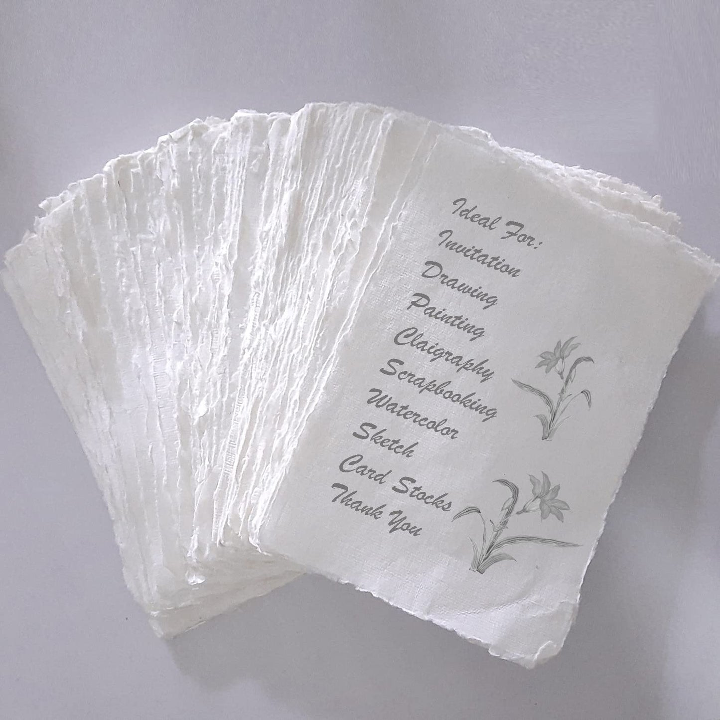 E-Tailor Handmade Cotton Paper Deckle Edge Loose Leaf Sheets 130 GSM Ivory White (5x7, Ivory-1-Pack of 50)