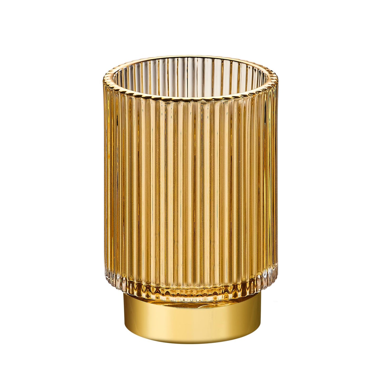 LEICURACE Makeup Brush Holder Organizer,Toothbrush Holders,Desk Pen Pencil Holder,Multifunctional Vintage Glass Brush Cup（L/Gold/A3-7-US）