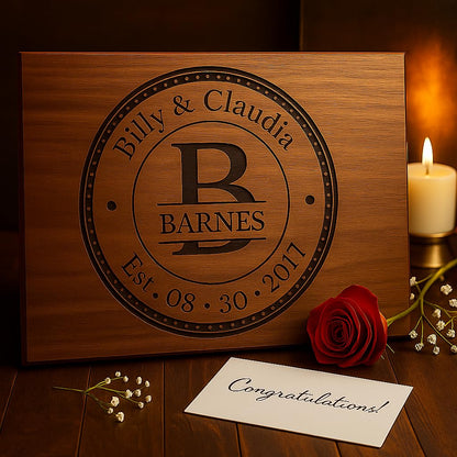 Custom Cutting Board – Personalized Wedding Gift & Bridal Shower Gift with Names & Date – Handmade in USA, (Wood Coasters, Display Stand & Gift Wrap options) – Keepsake Gift Idea for Couples