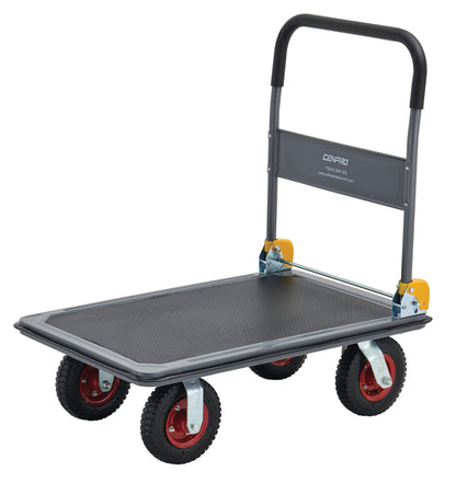Commercial Heavy Duty Platform Truck, 600 lb. Capacity Big Wheel Flatbed Cart, Pneumatic Casters, Folding Handle Design
