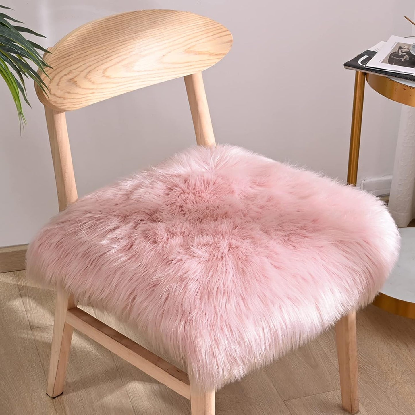 2 (1.6ft 1.6ft) Softlife Pink Faux Fur Sheepskin Chair Cover PCs Seat Cushion Pad Super Soft Area Rugs for Living
