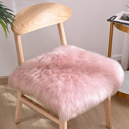 2 (1.6ft 1.6ft) Softlife Pink Faux Fur Sheepskin Chair Cover PCs Seat Cushion Pad Super Soft Area Rugs for Living