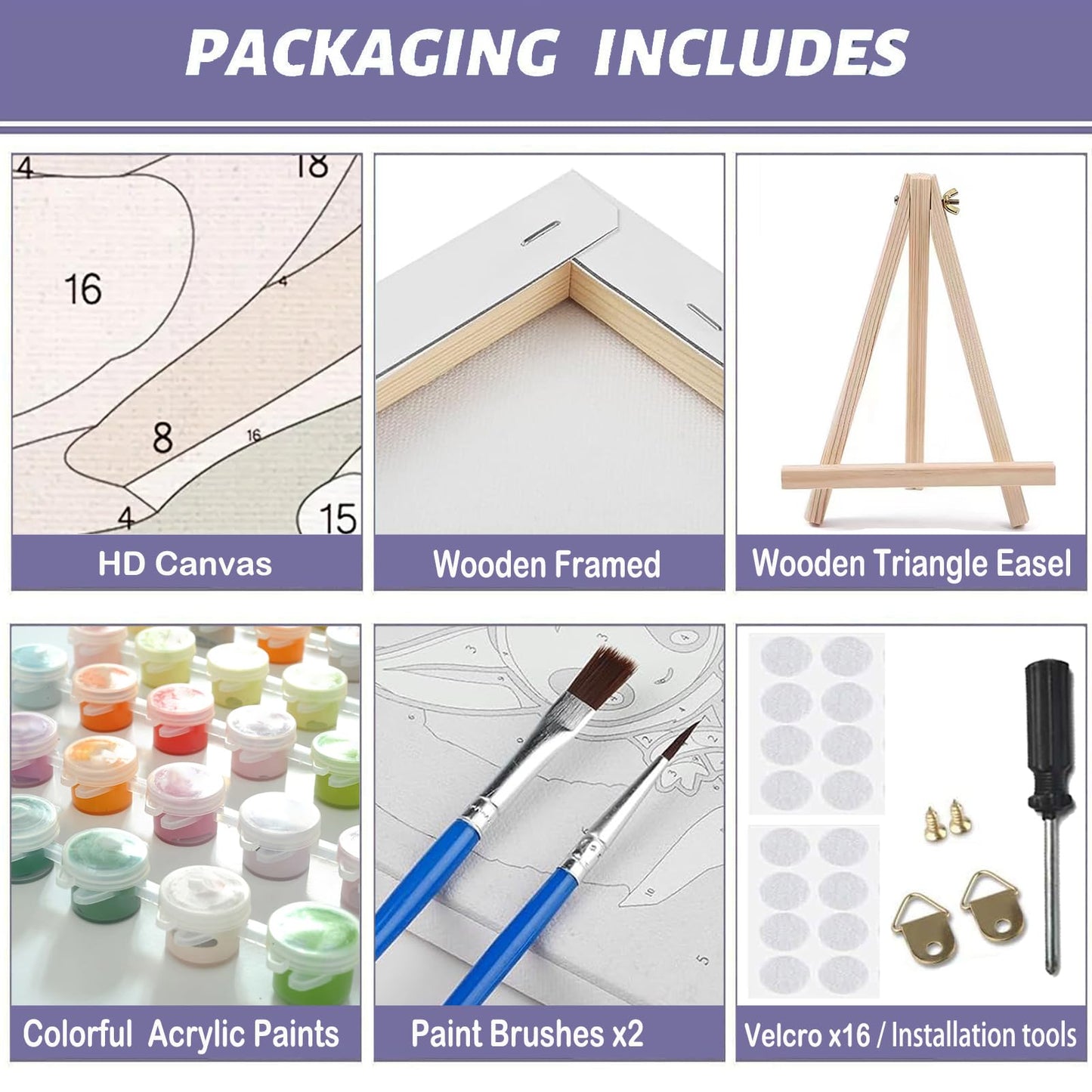 MaiMMaledy Paint by Numbers Kit for Adults Beginners Canvas Pictures with Framed Drawing Painting Acrylic Pigment with Wooden Triangle Easel Colorful Flowers 8Wx12L inch