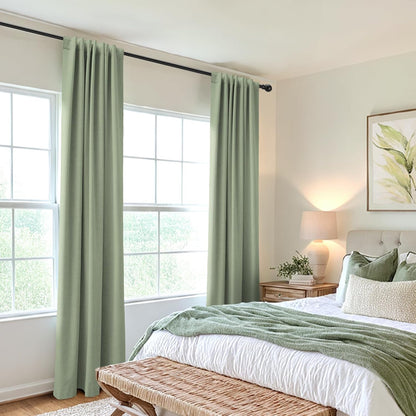 Skiennix 100% Blackout Linen Curtains - Thermal Insulated Drapes for Bedroom | 84" Long, Sage, 2 Panels Set
