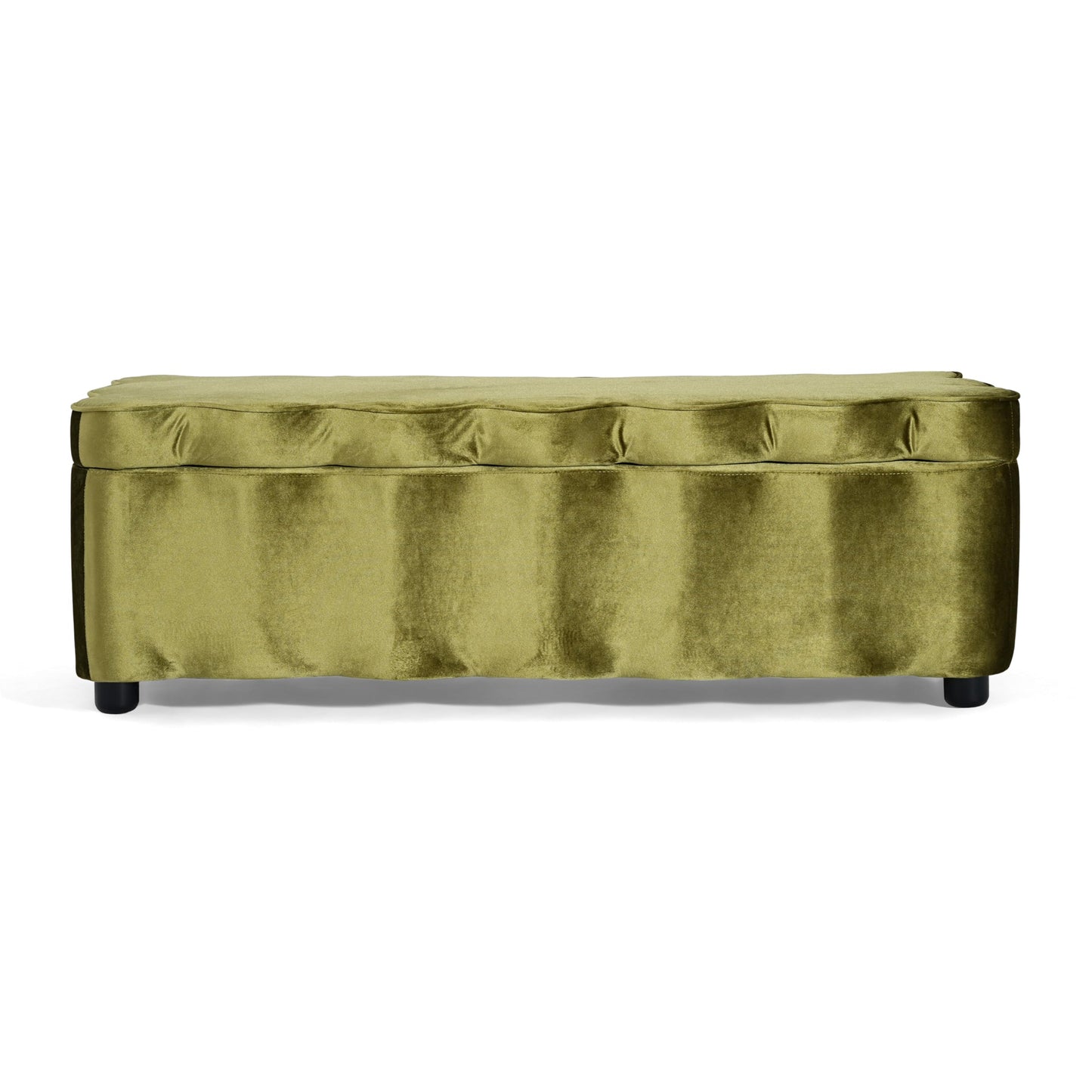Christopher Knight Home Pean Living Room Ottoman with Storage, Velvet Upholstered Storage Ottoman Bench, Sofa Foot Stool with Wood Frame, Bedroom End of Bed Bench, Chic Scalloped Design, Olive Green