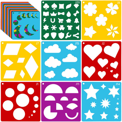 Peohud 40 Pieces Geometric Shaped Stencils, Simple Drawing Chalk Stencils, Colorful Art Painting Template Set for DIY Craft, 5.9 x 5.9 Inches