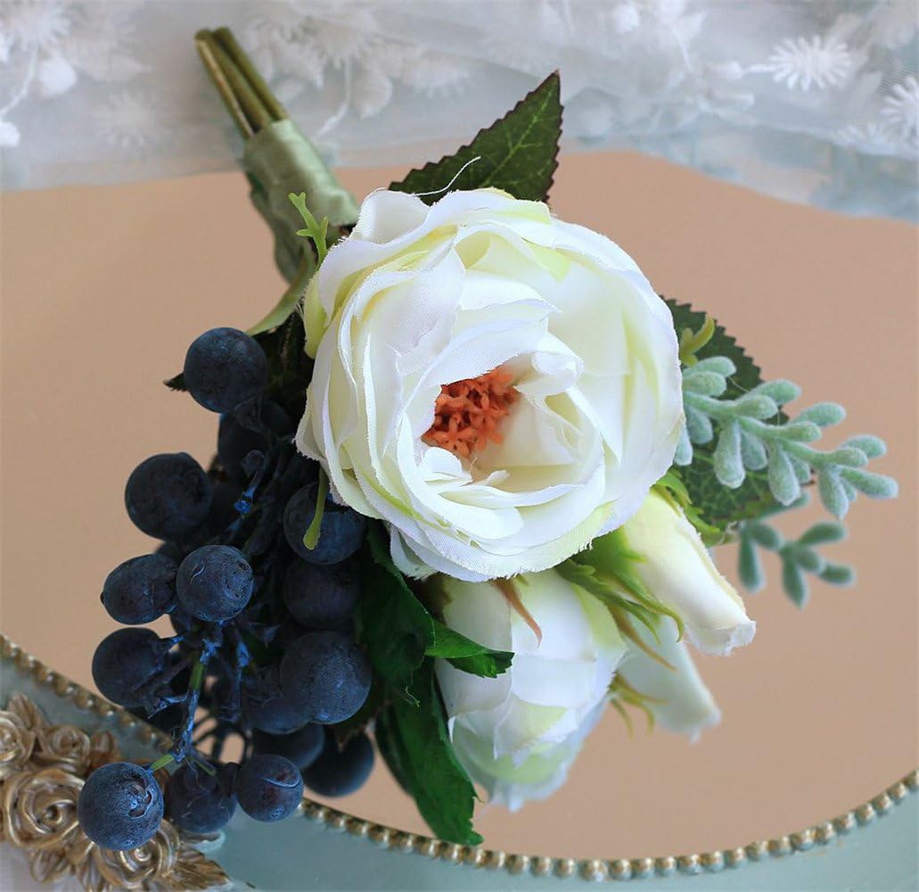 Jackcsale Bridegroom Boutonniere for Men, Ivory Pack of 4 with Pin for Wedding Prom Homecoming