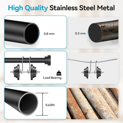 Black Curtain Rods for Windows 28 to 48 Inch, 2 Pack Heavy Duty Metal Stainless Steel Adjustable Drapery Rod with