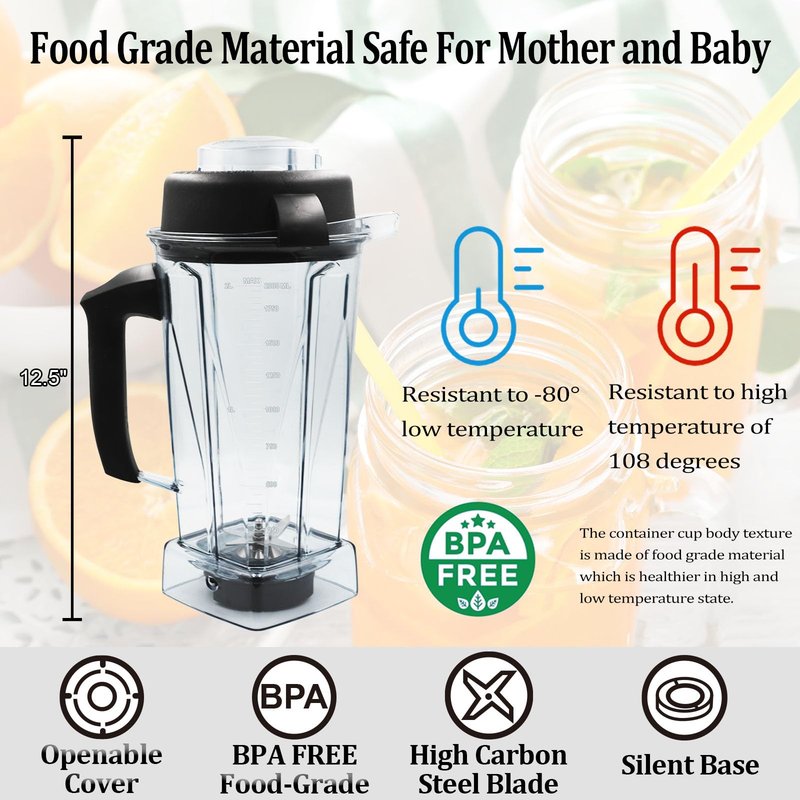 Blender Pitcher 64oz, Compatible with 5200 5000 5300 6300 VM0101 VM0103 VM0197 Classic/Explorian/Commercial Series etc Container Jar Cup, 2-year full warranty
