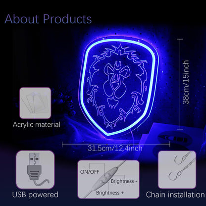 Alliance Lion Neon Light - USB-Powered Adjustable LED Wall Decor Art with Durable Acrylic & Flexible Design for Gamers & Fans, Blue, 15 in x 12.4 in