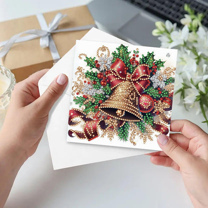 DIY Diamond Art Painting Greeting Cards Set, 5D DIY Diamond Christmas Halloween Blessing Greeting Wish, Birthday Card Making Kits for Family Friends Handmade Gift-Poinsettia-1