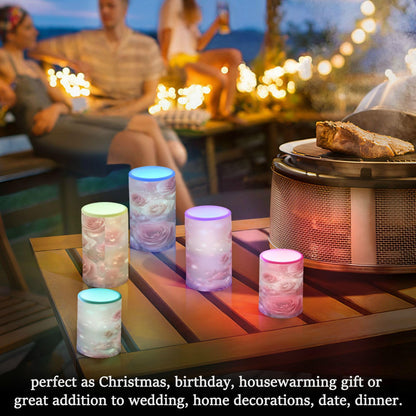 ALAZA 3D Pink Roses Flickering Flameless Candles Battery Operated with Remote Timer,Tea Light Candles LED Pillar Votive Candles Set of 2 for Outdoor Indoor Decorations