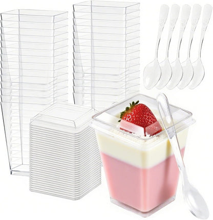 200 Pack 5 oz Plastic Dessert Cups with Lids and Spoons, Disposable Parfait Shooter Pudding Jello Cups for Wedding