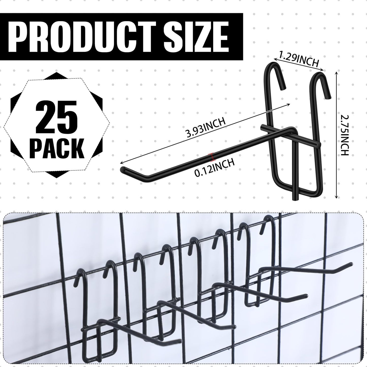 Moxweyeni 4 Inch Grid Wall Hooks 25 Pcs Gridwall Panel Hooks Store Garage Wall Mount Organizers Storage Grid Display Hangers for Retail, Craft Show, Home Setup, Customized Display (Black)