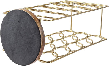 MyGift Modern Brass Tone Plated Metal and Brown Mango Wood Coffee Pod Holder Stand, Handcrafted in India