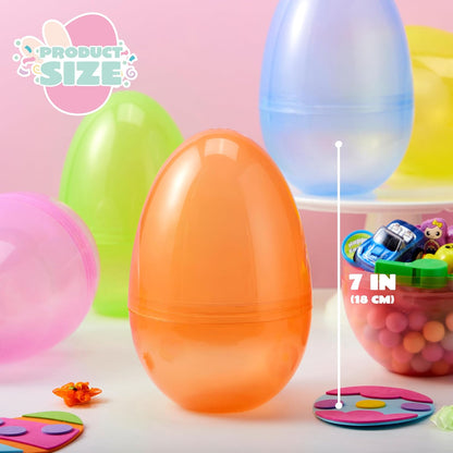 6 7" 6 JOYIN Pcs Jumbo Plastic Easter Eggs, Clear Colors Empty Eggs for Filling Treats Easter Party Favor Hunt Basket