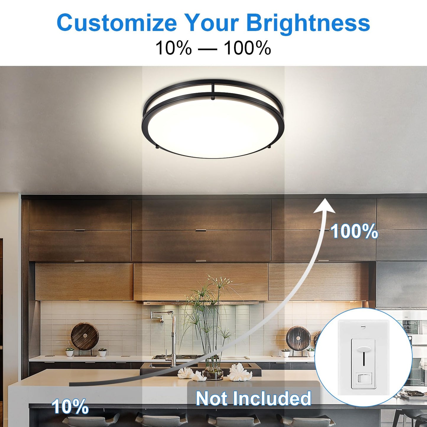 DLLT Flush Mount LED Ceiling Light: 16 Inch 5CCT (3000K-6000K) & Dimmable Ceiling Light Fixtures for Bedroom Hallway - 36W Modern Black Super Bright Kitchen Lighting Fixtures Ceiling