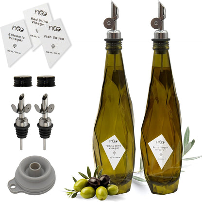 FYGO Set 500ml Set 2 Diamond Lux Olive Oil Bottle Dispenser - Olive Oil Container- Oil and Vinegar Dispenser