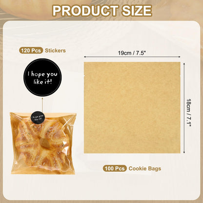 uxcell 100 Pcs Clear Paper Cookie Bags with 120 Pcs Stickers, 7.1 x 7.5 Inch Bakery Bags with Clear Window Packing for Cookies, Candy Goodie Favors Gift Giving, Yellow