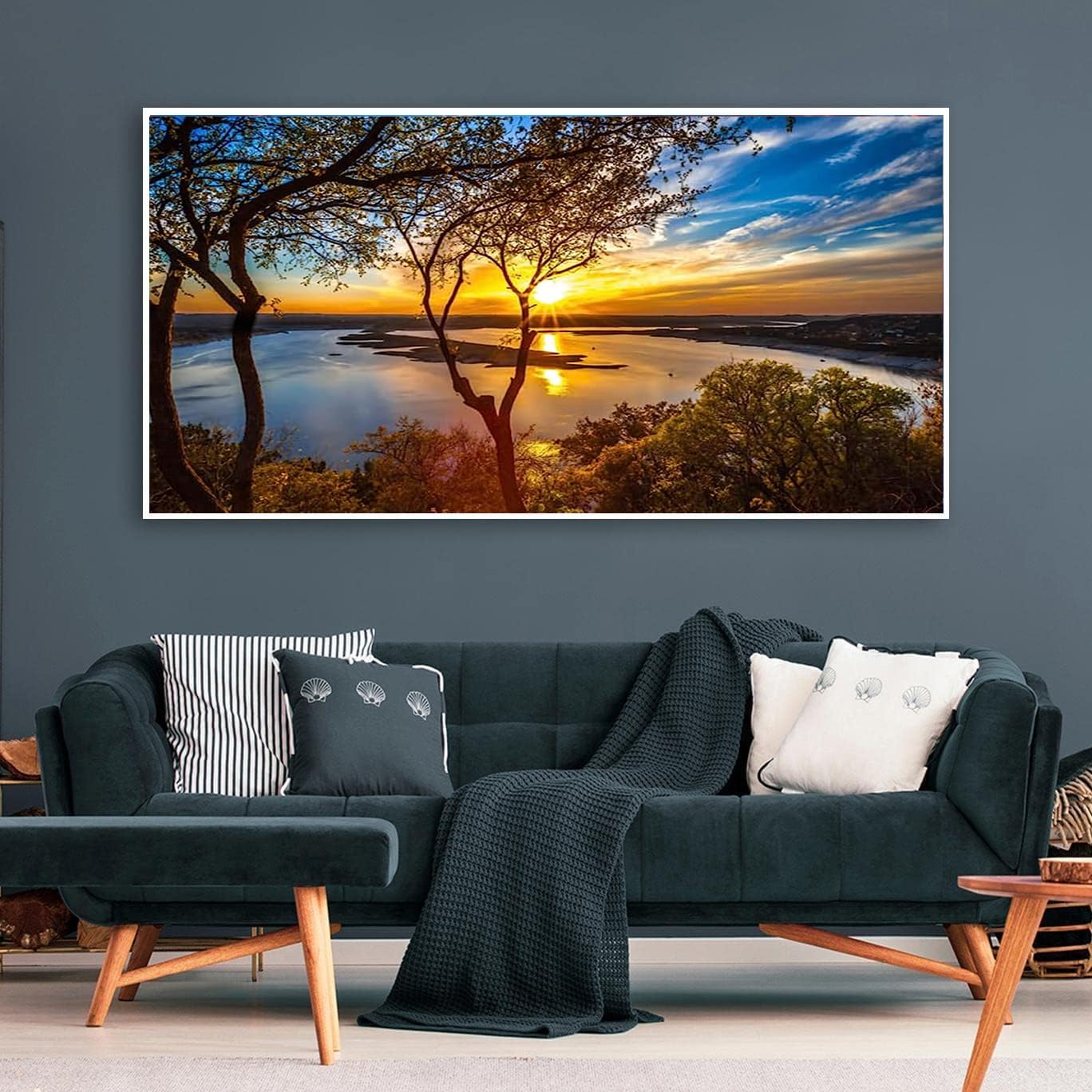 COHAYISY Large Landscape Diamond Art Kits for Adults - 5D Sunset Diamond Painting Kits for Adults, DIY Full Drill Extra Large Lake Diamond Art Painting, Gem Art Kits for Home Wall Decor 15.7x31.5inch