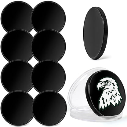 10pcs Blank Challenge Coins, Black 40mm Engraving Blanks Coins, Suitable for Laser Engraving, Metal Stamping, and DIY Hand Engraving, Supports Color Printing, Includes Acrylic Protective Case