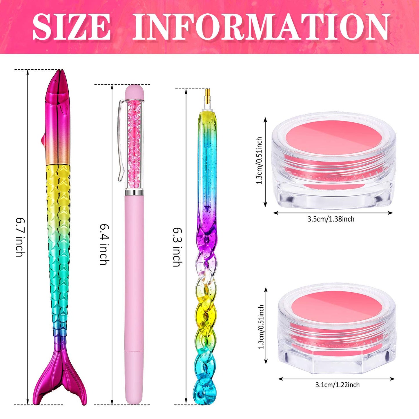12 Piece Diamond Painting Tool, Include 6 Piece Mermaid Point Drill Pens Classic Point Drill Pen Spiral Diamond Painting Pen, 6 Piece Diamond Painting Wax Storage Case Full of Glue Clay (Pink)