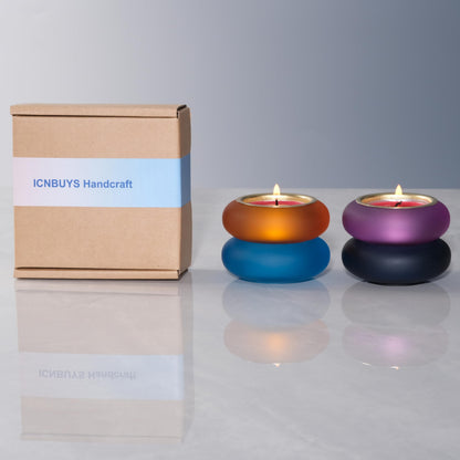 ICNBUYS Handmade Decorative Pebble Tealight Candle Holders Set of 2 - Handcrafted Home Decor Accent for Calming Earthy Aesthetic Orange Matte Finish Resin Diameter 2.6 inches