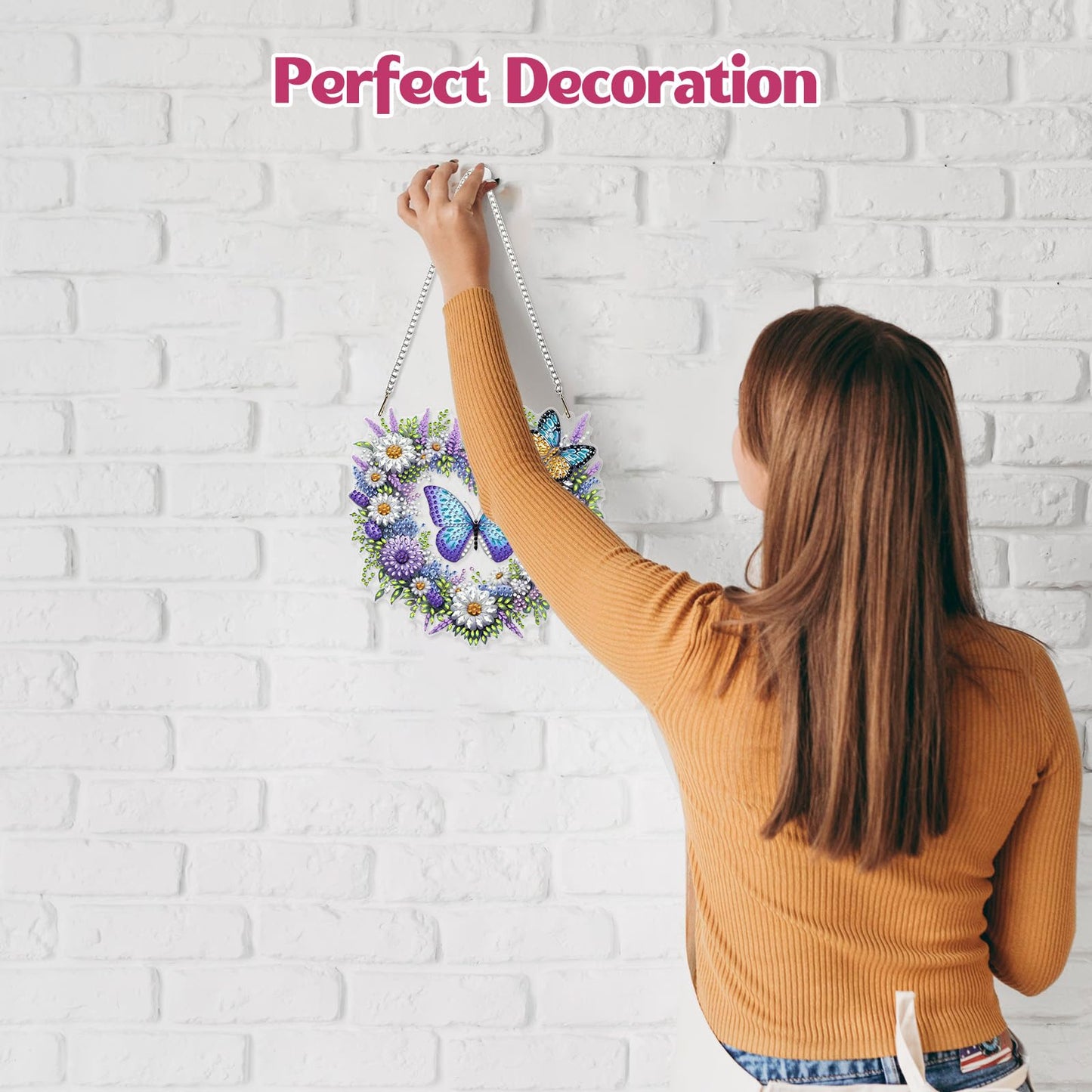 GHHKUD Butterfly Diamond Art Hanging Kits for Adults, DIY Double Sided Diamond Painting Hanging Heart, Special Shaped Acrylic Ornaments Pendants for Window Home Garden Wall