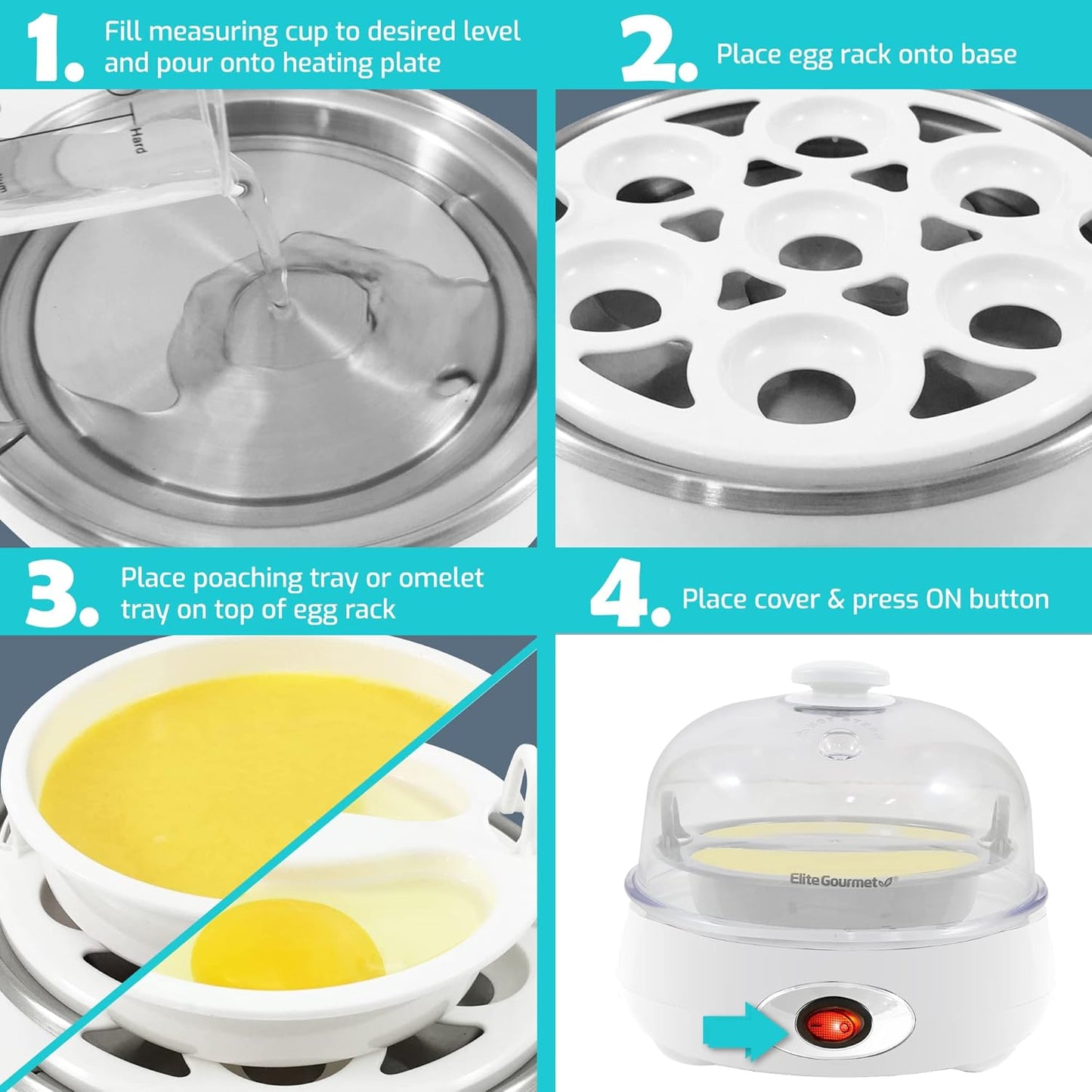 Elite Gourmet EGC007CHW Electric 7 Egg Capacity Cooker, Poacher, Omelet Maker, BPA Free