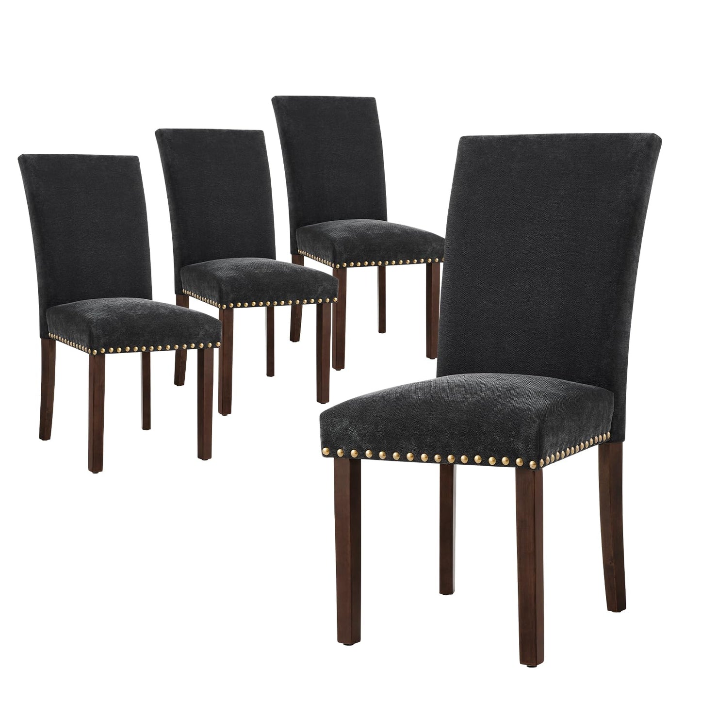 COLAMY Upholstered Parsons Dining Chairs Set of 4, Fabric Dining Room Kitchen Side Chair with Nailhead Trim and Wood Legs - F-Black