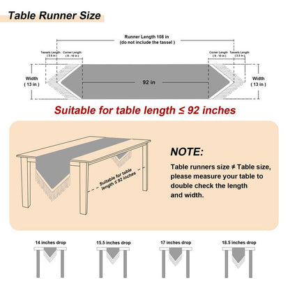 Loom and Mill Luxury Chenille Table Runner 108 Inches Long, Black Damask Jacquard Table Runners with Multi-Tassels for Halloween Dining Room Dresser Party Holiday Banquet Decorations(Black,13*108inch)