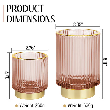 FullMeet Makeup Brush holder Organizer, Crystal Glass Toothbrush Holders, Striped Make Up Brush Holder for Vanity, Pen Holder for Desk, Vase -Pink (S+L)