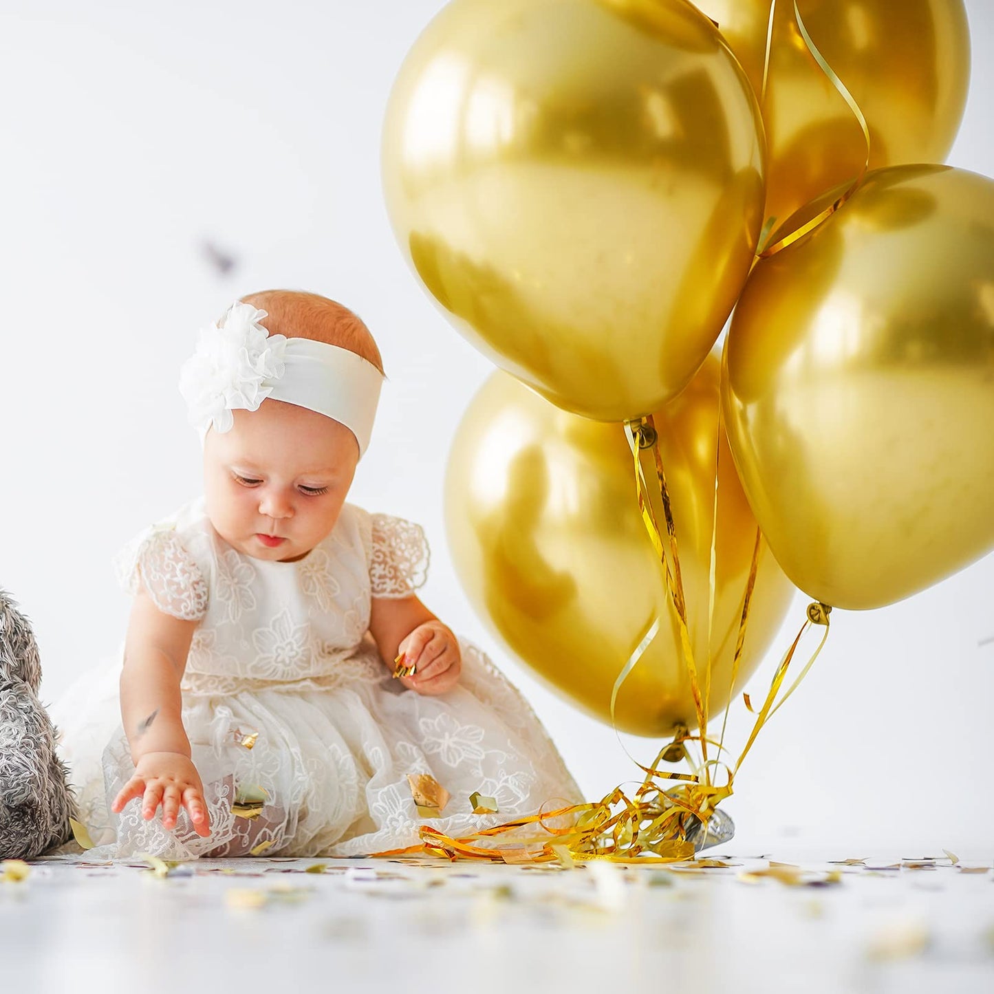 RUBFAC 129pcs Metallic Gold Balloons Different Sizes 18 12 10 5 Inch, Latex Balloon Garland Arch Kit for Party Graduation Wedding Holiday Happy Birthday Decoration